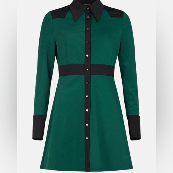 Karen Millen Emerald Green Shirt Dress with Black Trim - Picture 4 of 15